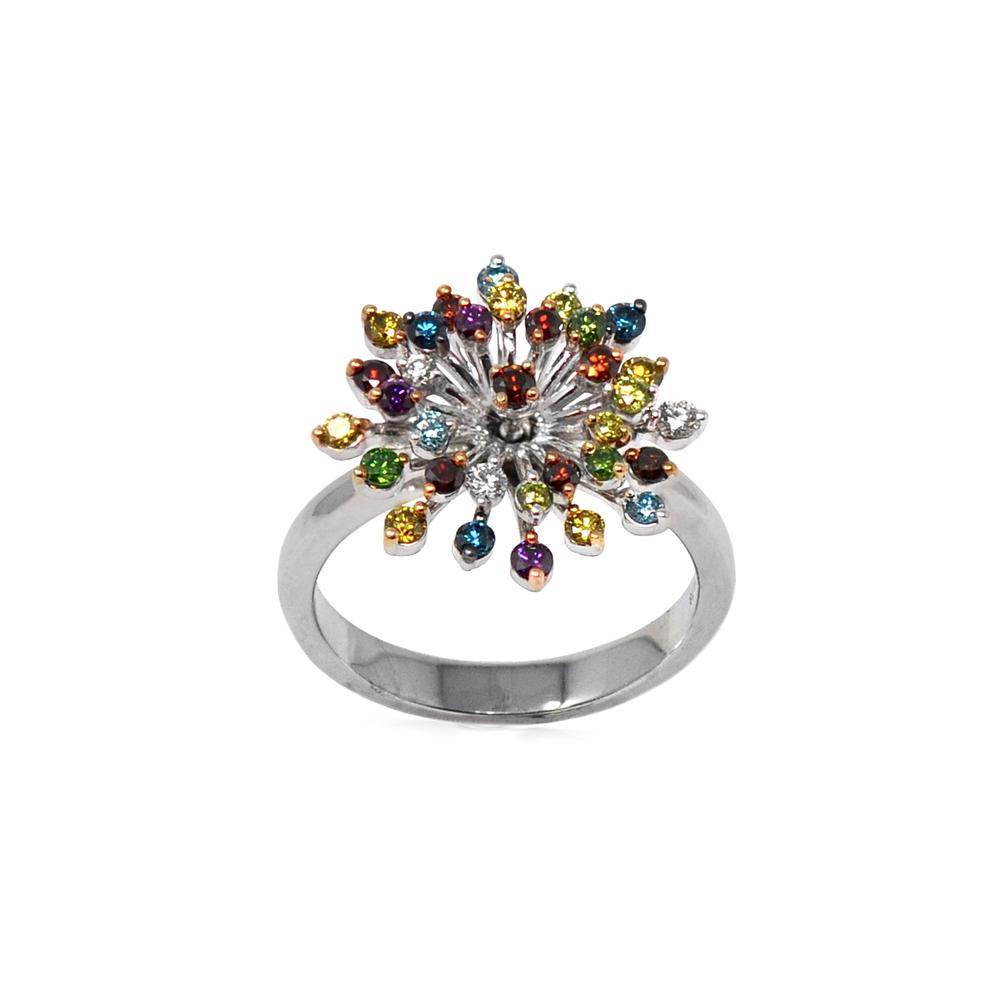 Multicolored Diamond Flower Ring