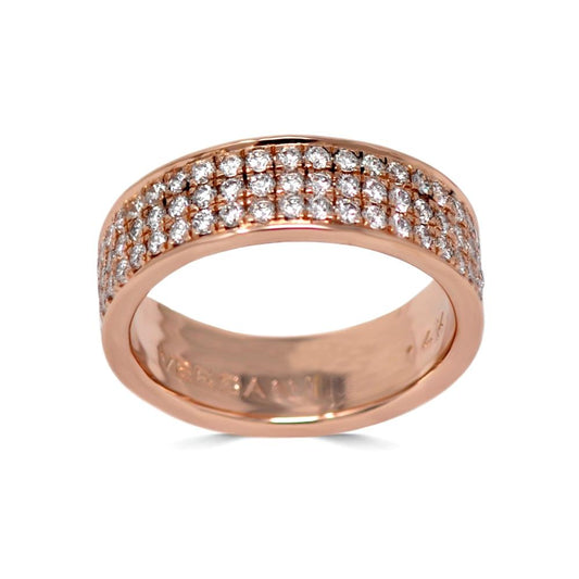 Three Row White Diamond Band In Rose Gold