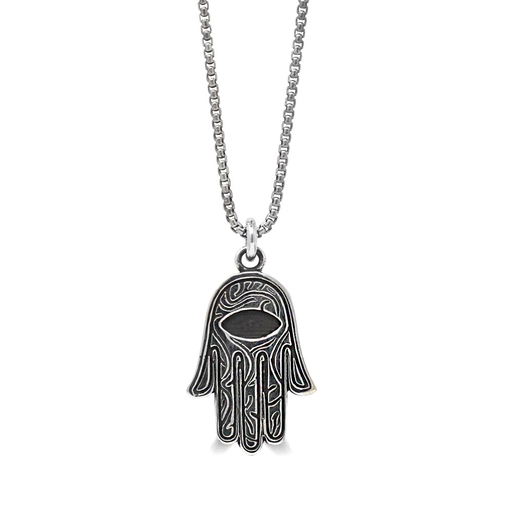 Unisex oxidized .925 sterling silver hamsa pendant necklace for protection - Best hamsa jewelry by Versani SoHo