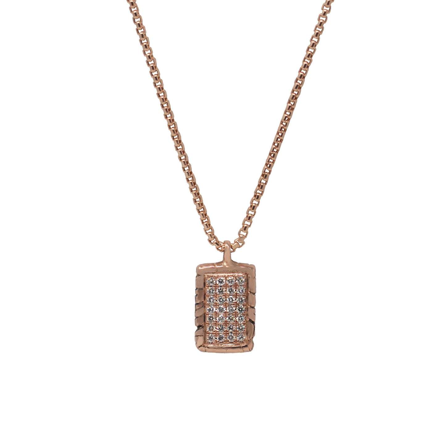 Men's 14k rose gold mini tag necklace with white diamonds - Best men's jewelry by Versani SoHo