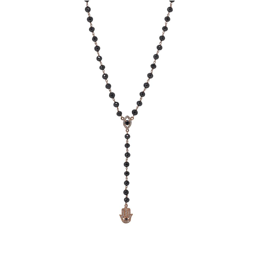 Black Diamond Beads Evil Eye Hamsa Pendant Necklace