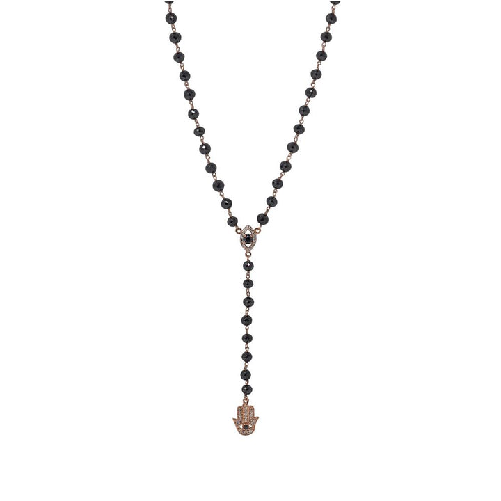 Black Diamond Beads Evil Eye Hamsa Pendant Necklace