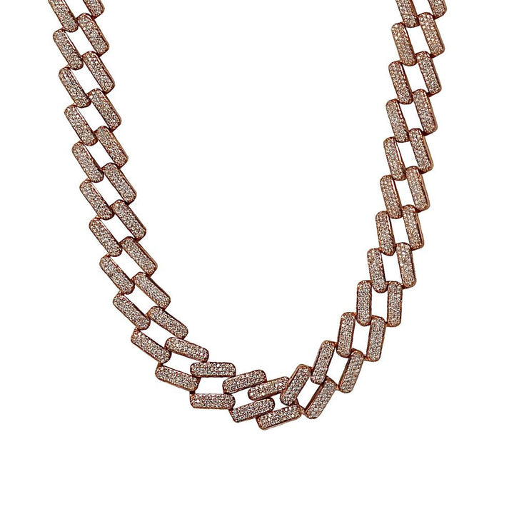 White Diamond Curb Chain Necklace In Rose Gold