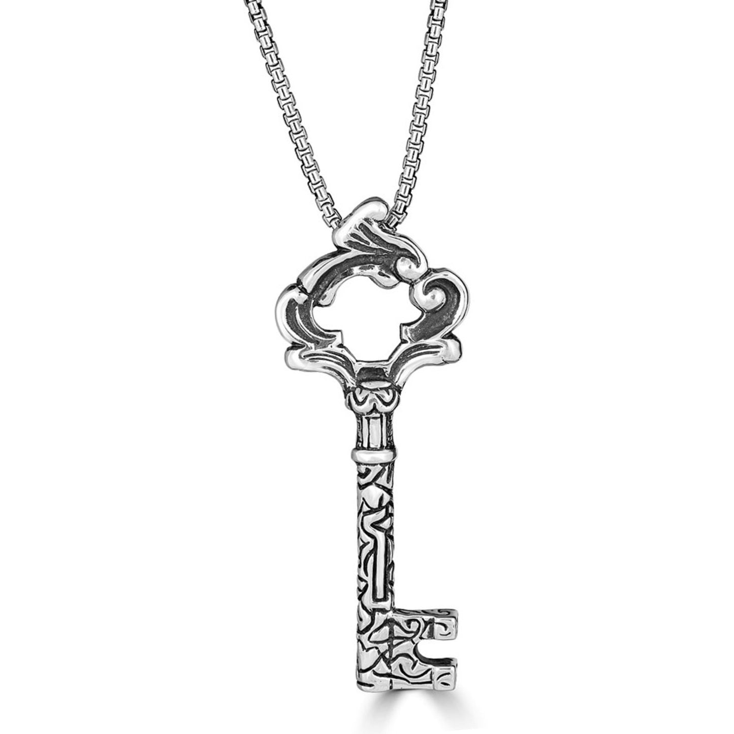 Large KeyDesign Key Pendant Necklace In Sterling Silver