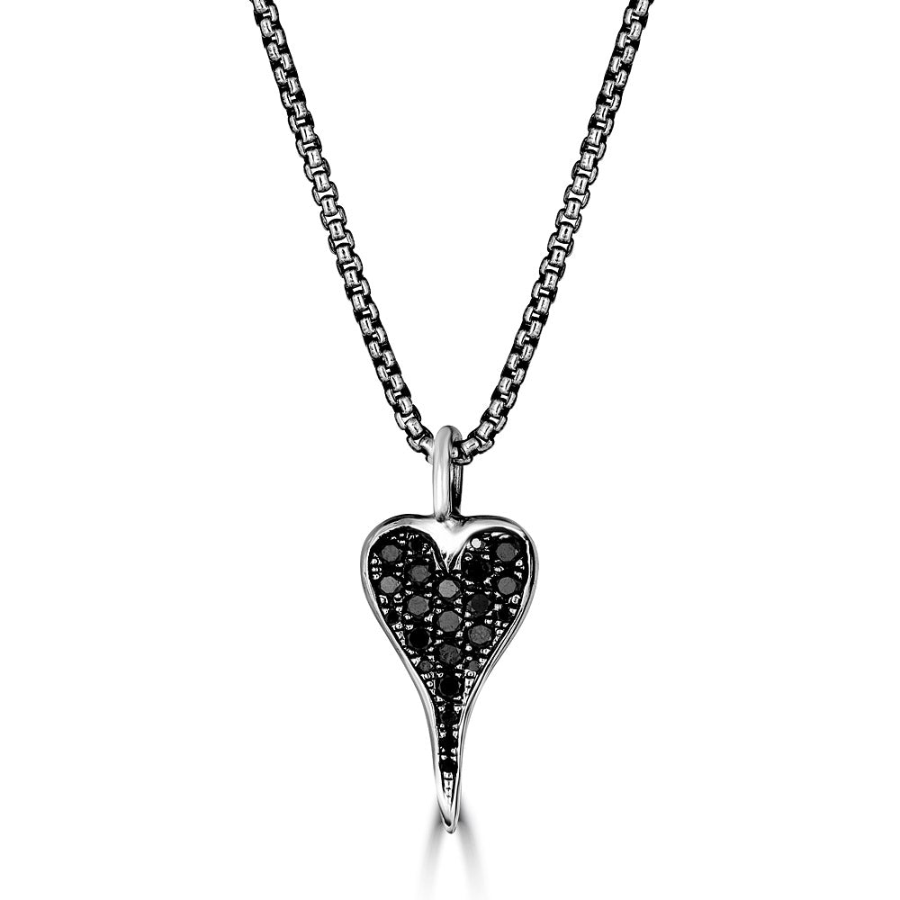 Small Black Diamond Heart Pendant Necklace