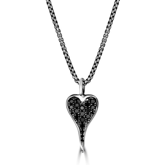Small Black Diamond Heart Pendant Necklace