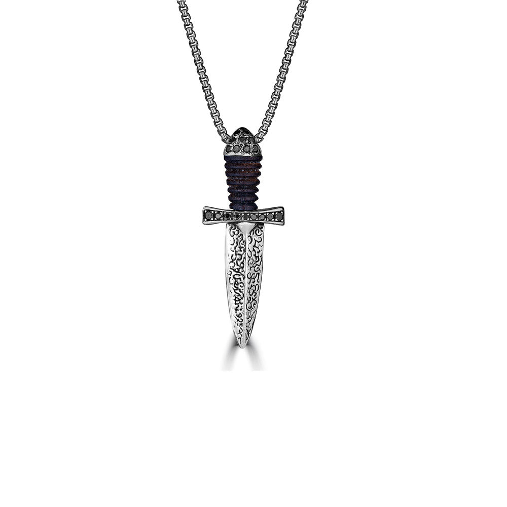 Mini Bocote Wood Black Diamond Dagger Pendant Necklace