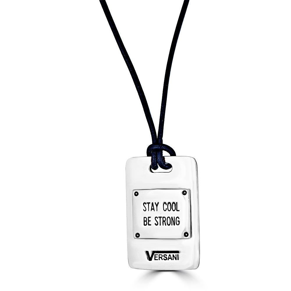 Stay Cool Be Strong Pendant Leather Cord Necklace