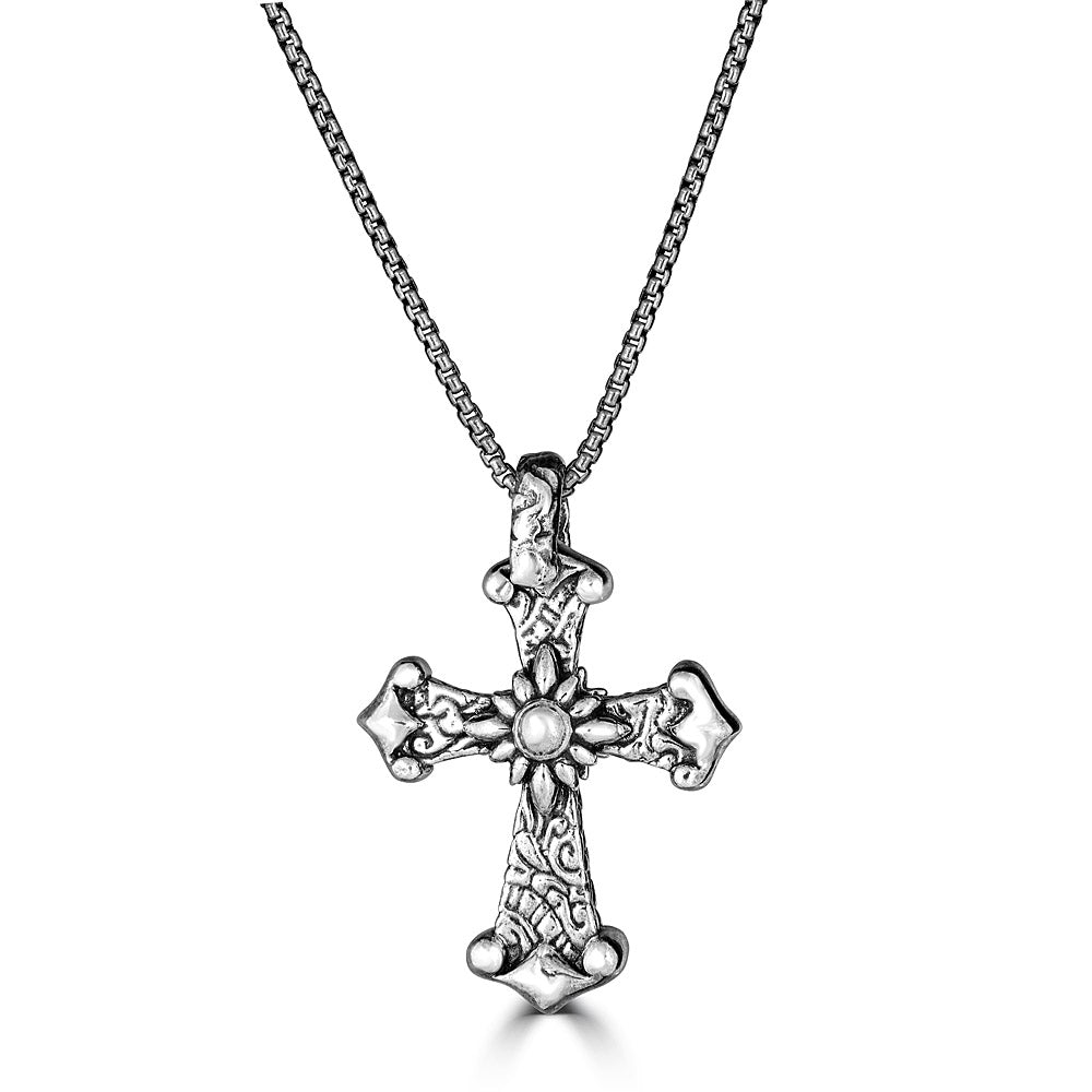Medium KeyDesign Cross Pendant Necklace In Sterling Silver