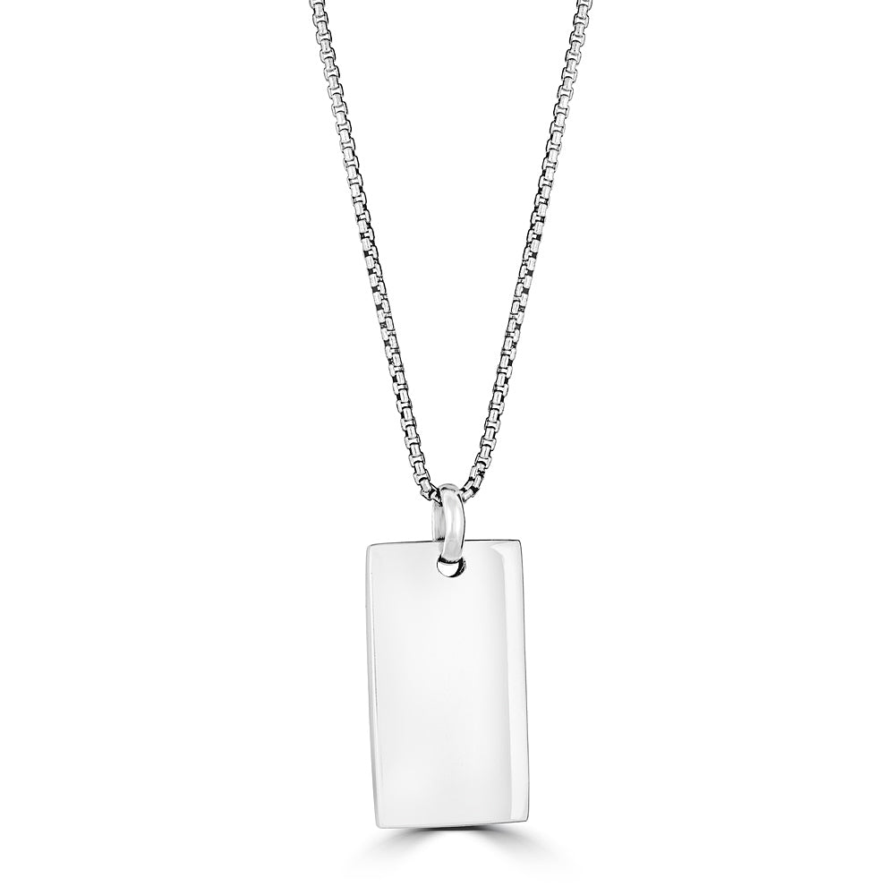 Solid Rectangular Tag Pendant Necklace In Sterling Silver