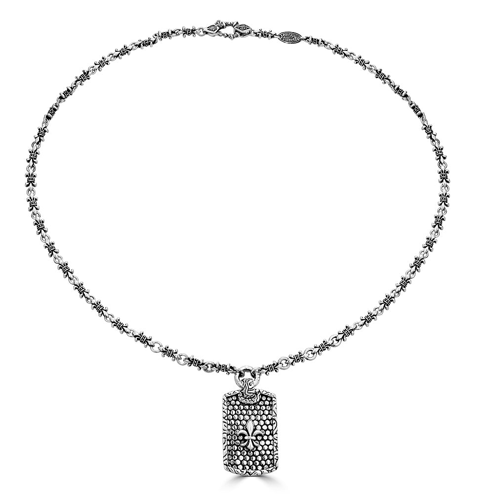 Fleur De Lis Tag Necklace In Sterling Silver