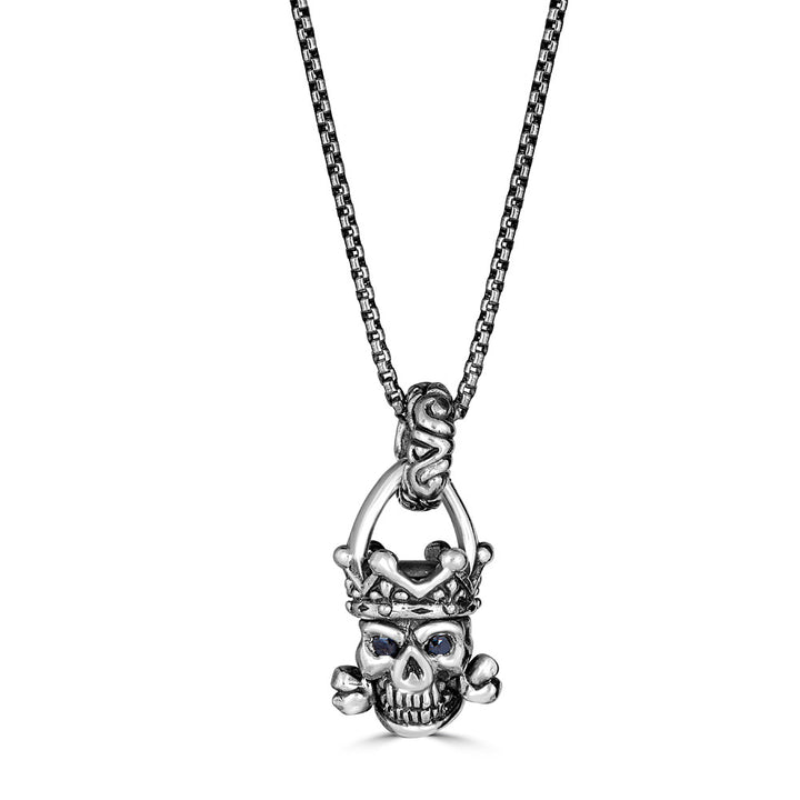 Black Diamond Eyes Crown Skull Pendant Necklace