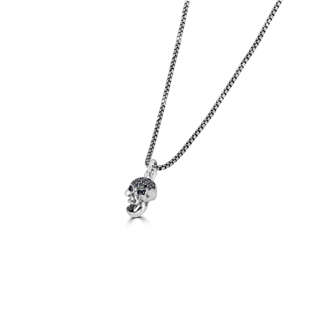 Mini Black Diamond Skull Pendant Necklace