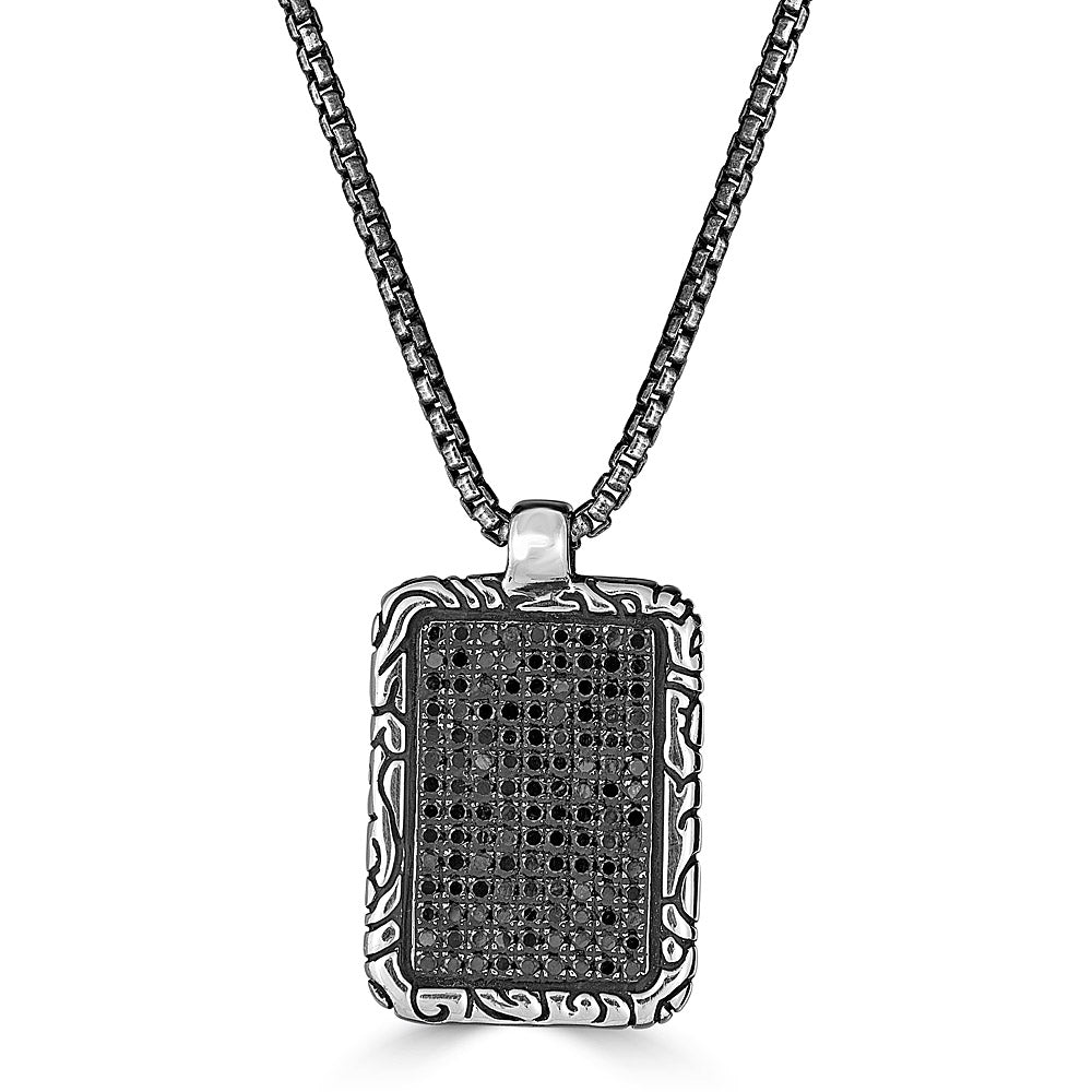 Large Black Diamond KeyDesign Tag Pendant Necklace