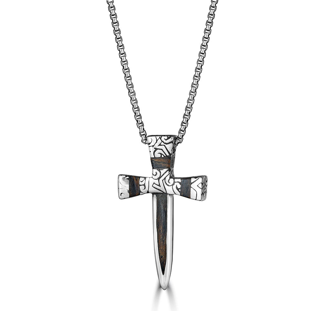 KeyDesign Wood Sword Pendant Necklace In Sterling Silver