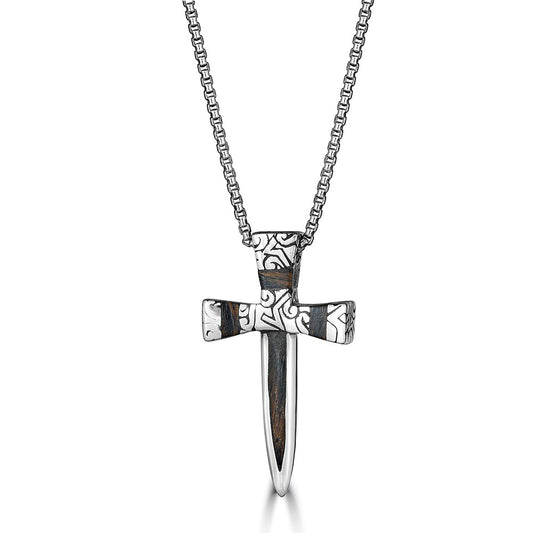 KeyDesign Wood Sword Pendant Necklace In Sterling Silver