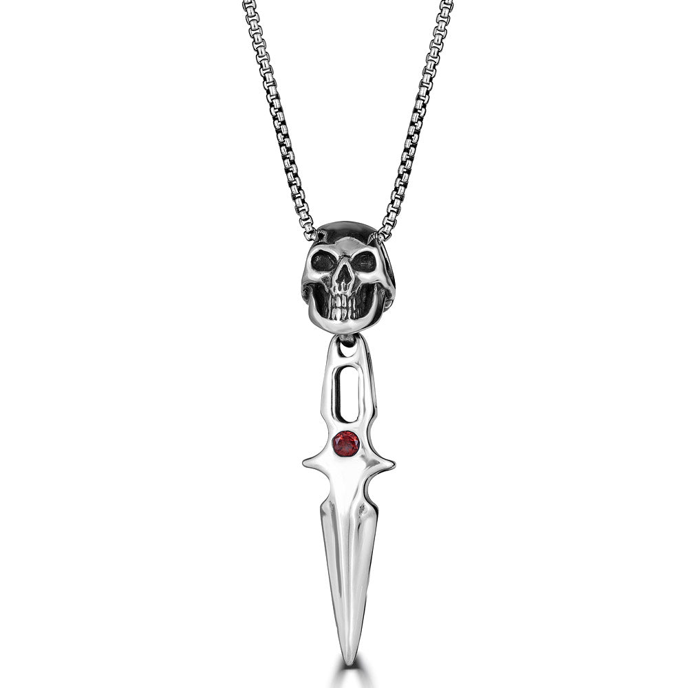 Skull With Sword Pendant Necklace