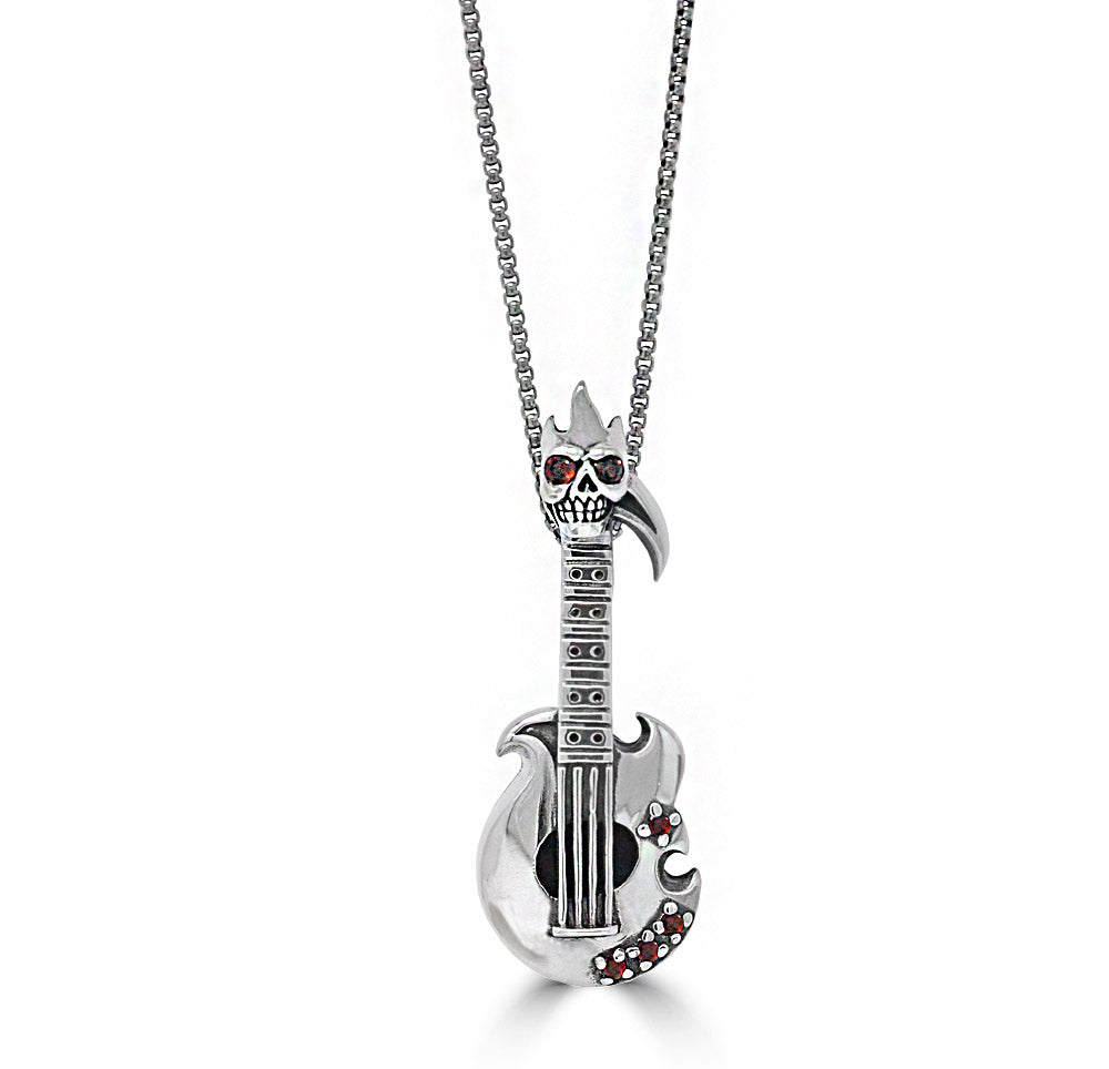 Guitar Skull Pendant Necklace