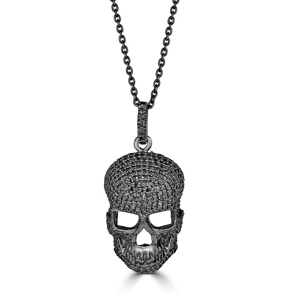 Black Diamond Skull Head Pendant Necklace