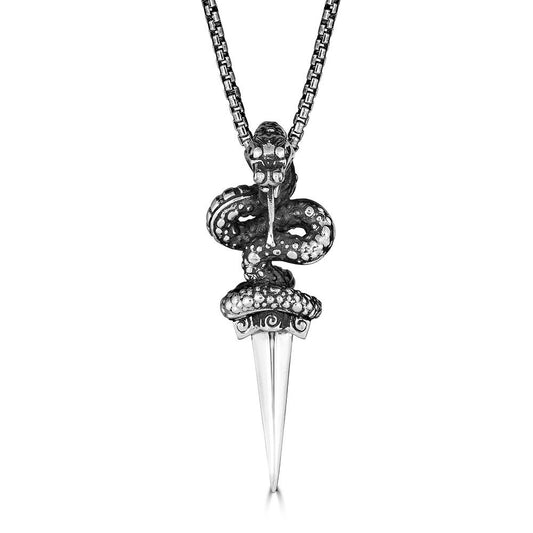 Oxidized Snake Sword Pendant Necklace In Sterling Silver