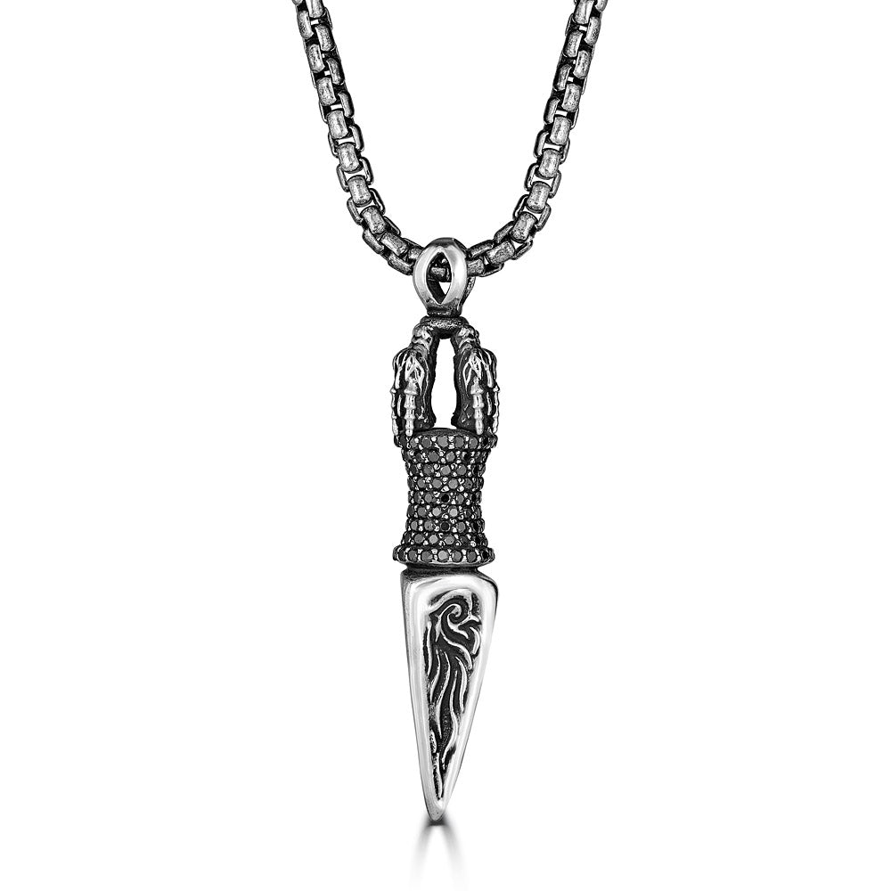 Black Diamond Dagger Crowntop Pendant Necklace