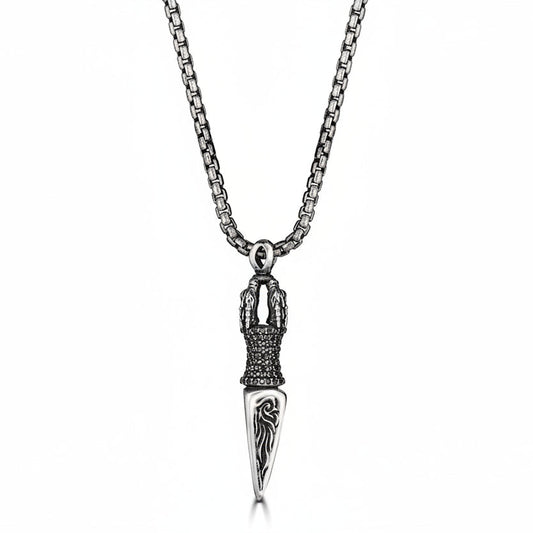 Small Black Diamond Dagger Pendant Necklace