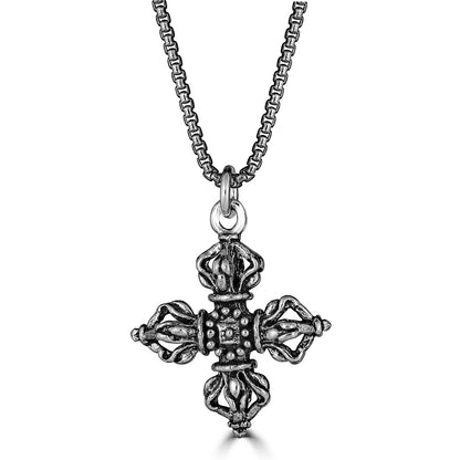 Tibetan Cross Pendant Necklace In Sterling Silver