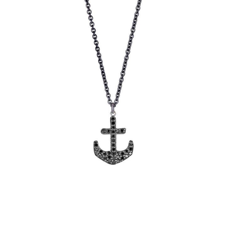 Mini Black Diamond Anchor Pendant Necklace