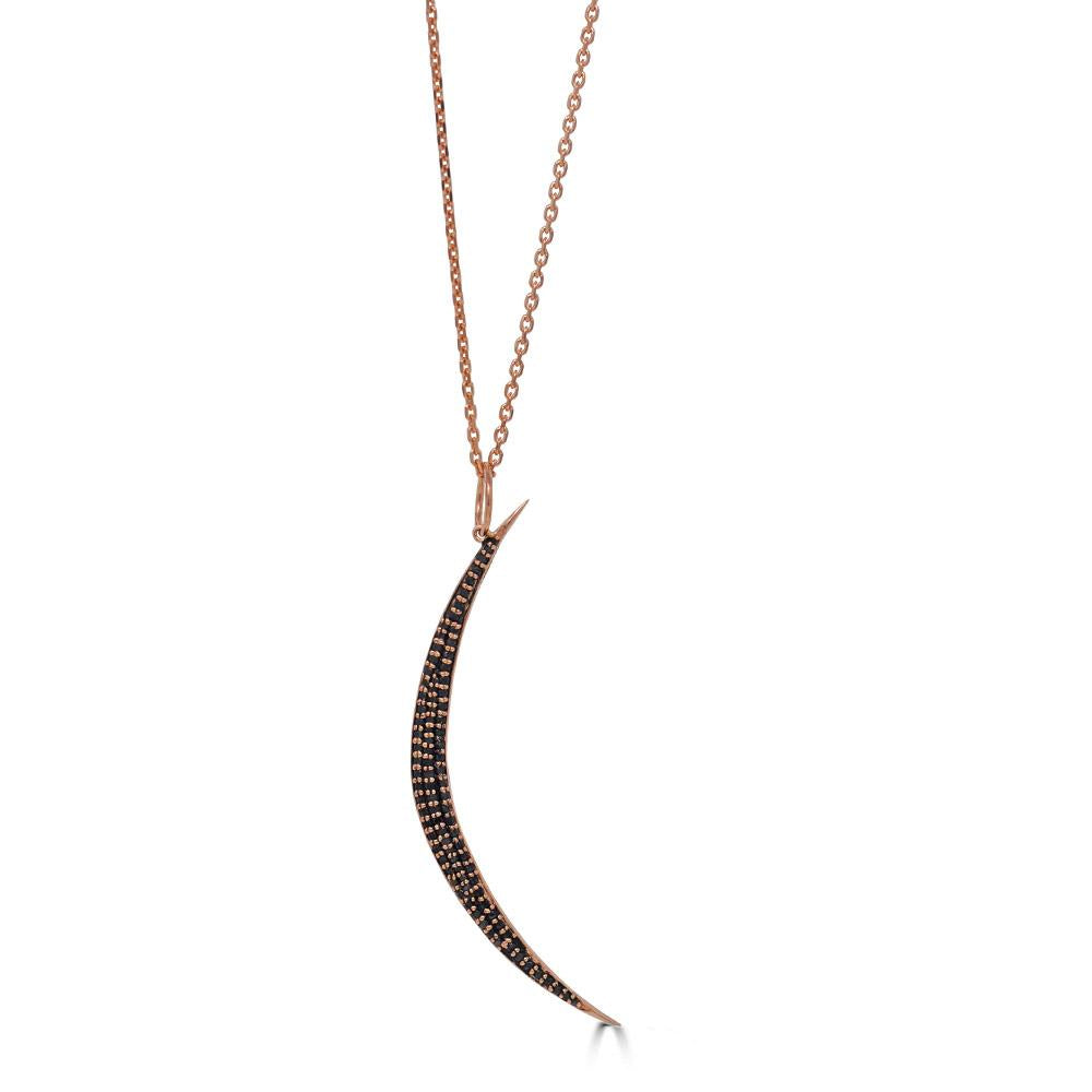 Thin Crescent Moon Shaped Black Diamond Pendant Necklace