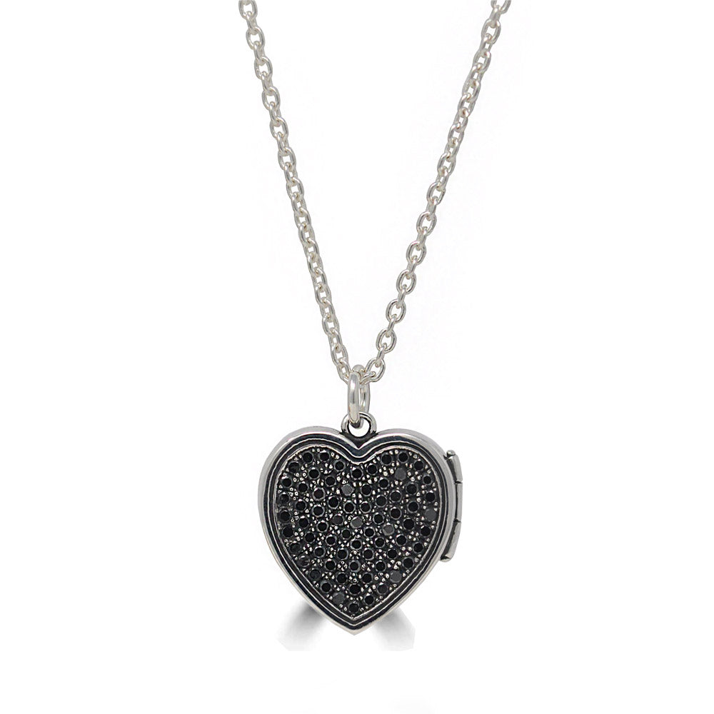 Black Diamond Heart Locket Pendant Necklace