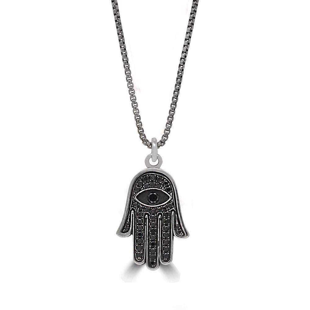 Black Diamond Hamsa Pendant Necklace