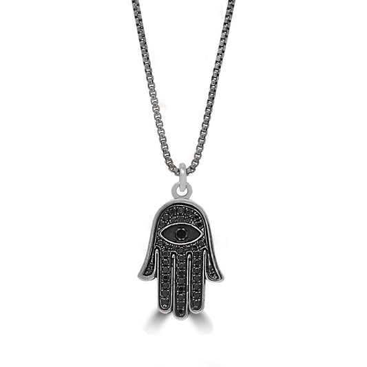 Black Diamond Hamsa Pendant Necklace