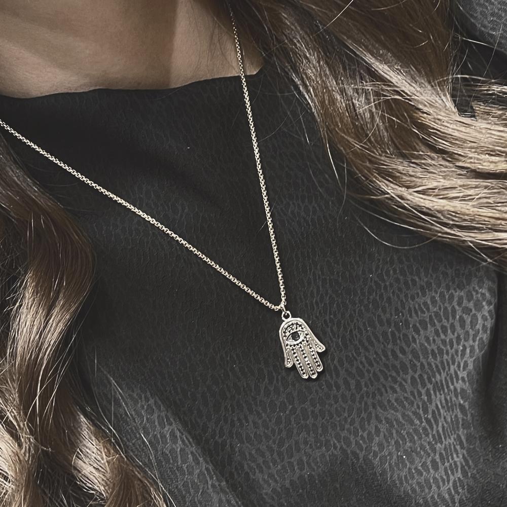 Black Diamond Hamsa Pendant Necklace