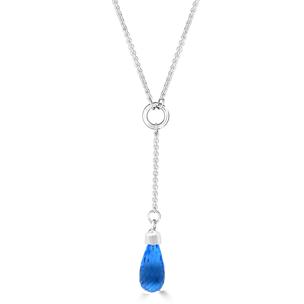 Versani NY Elegant 25mm Pear-Cut Teardrop Drop Pendant in polished 925 Silver with a vibrant Garnet or Aquamarine gemstone.
