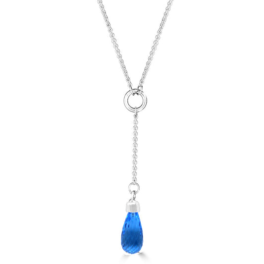 Versani NY Elegant 25mm Pear-Cut Teardrop Drop Pendant in polished 925 Silver with a vibrant Garnet or Aquamarine gemstone.