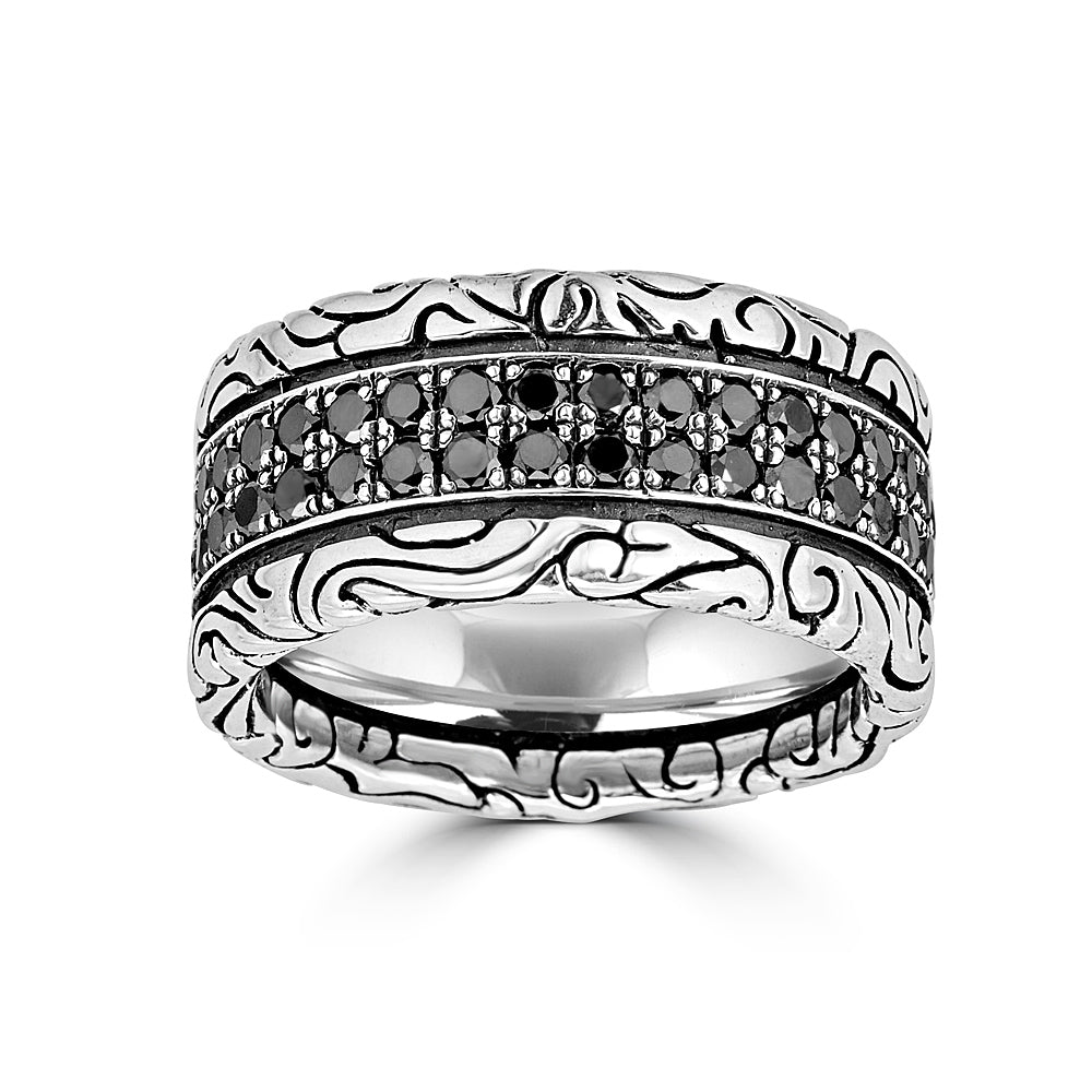 KeyDesign Black Diamond Double Row Band Ring