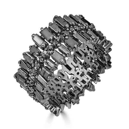 Black Diamond Jagged Baguette Ring