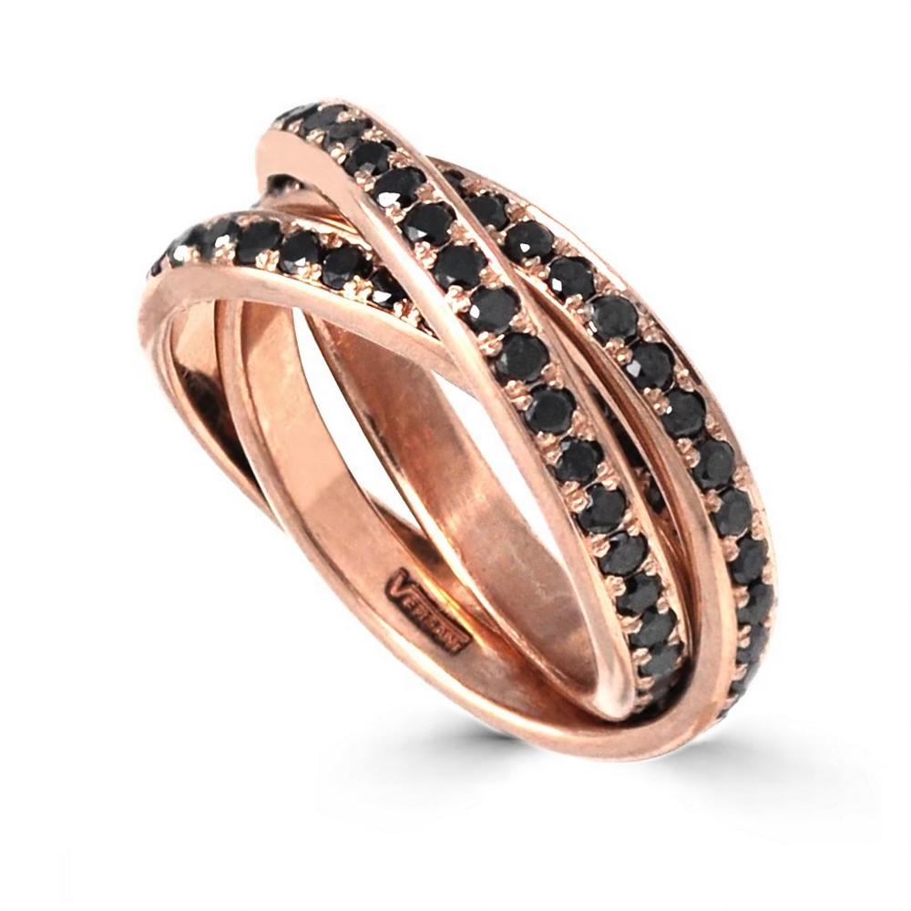 Thin Black Diamond Interlocking Ring In Rose Gold