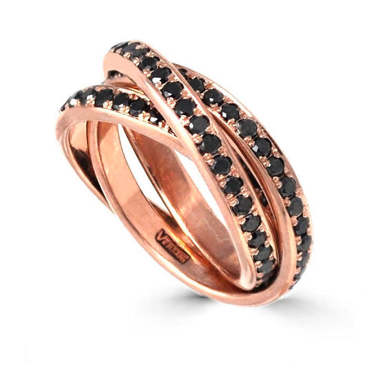 Thin Black Diamond Interlocking Ring In Rose Gold