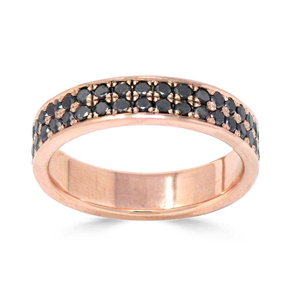 Black Diamond Double Row Eternity Band Ring In Rose Gold