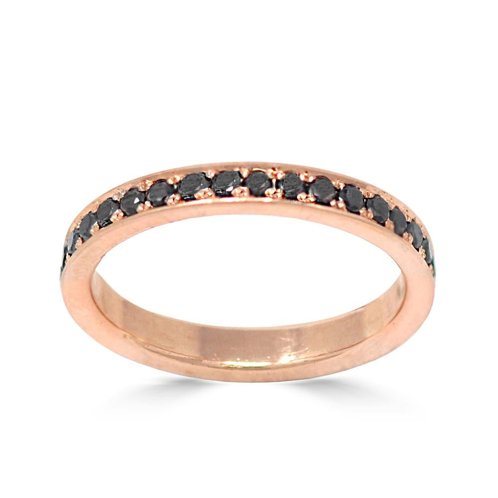 Black Diamond Single Row Eternity Ring Band In Rose Gold