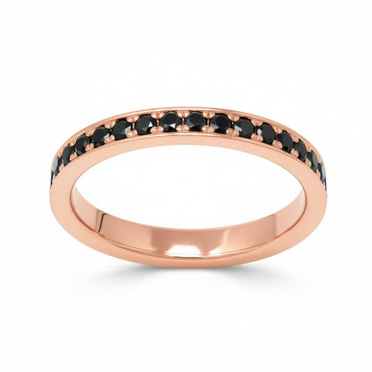 Black Diamond Single Row Eternity Ring Band In Rose Gold