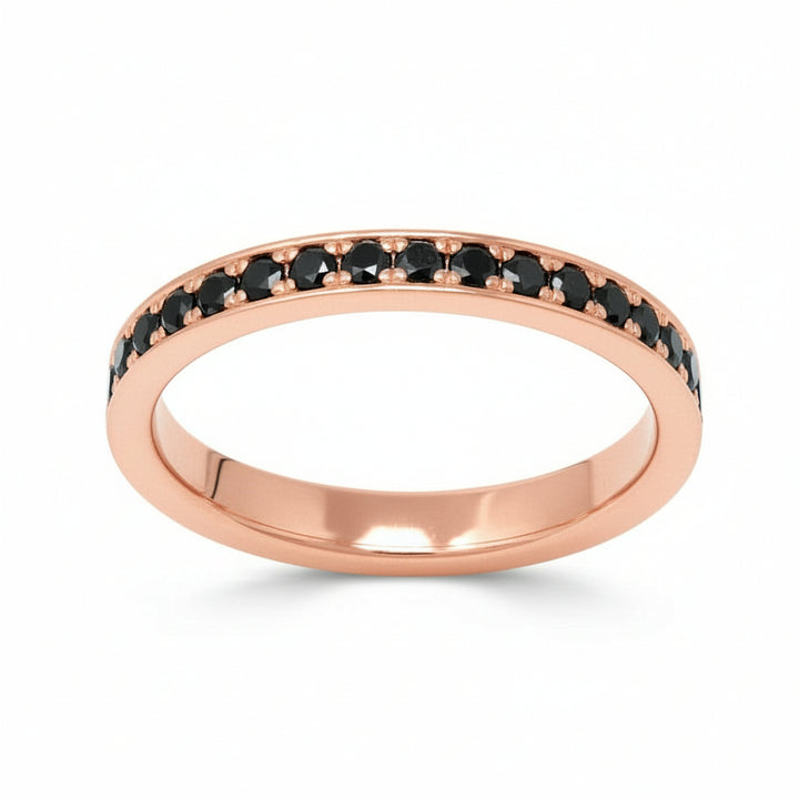 Black Diamond Single Row Eternity Ring Band In Rose Gold