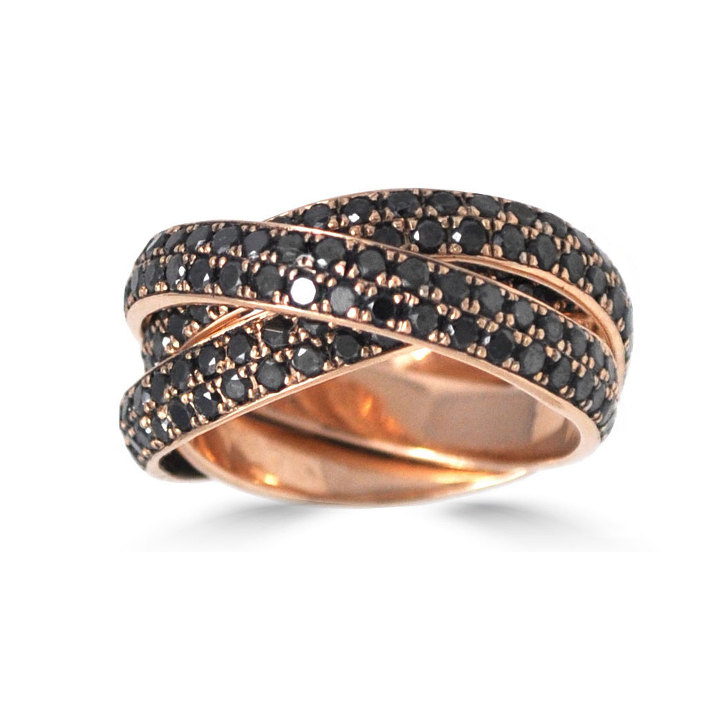 Black Diamond Interlocking Ring In Rose Gold