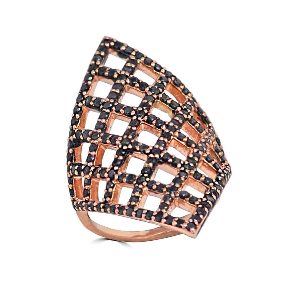 Black Diamond Leaf Ring In Rose Gold