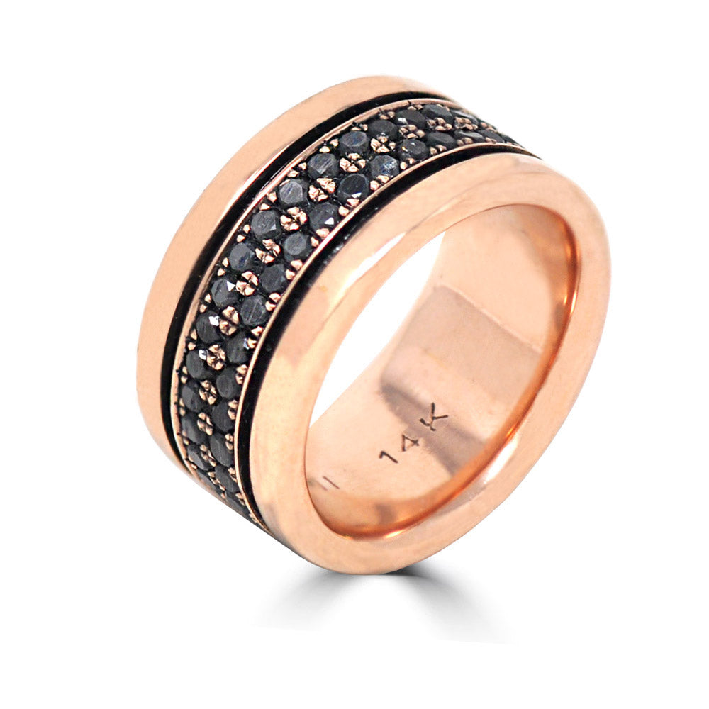 Black Diamond Two Row Band Ring In Rose Gold