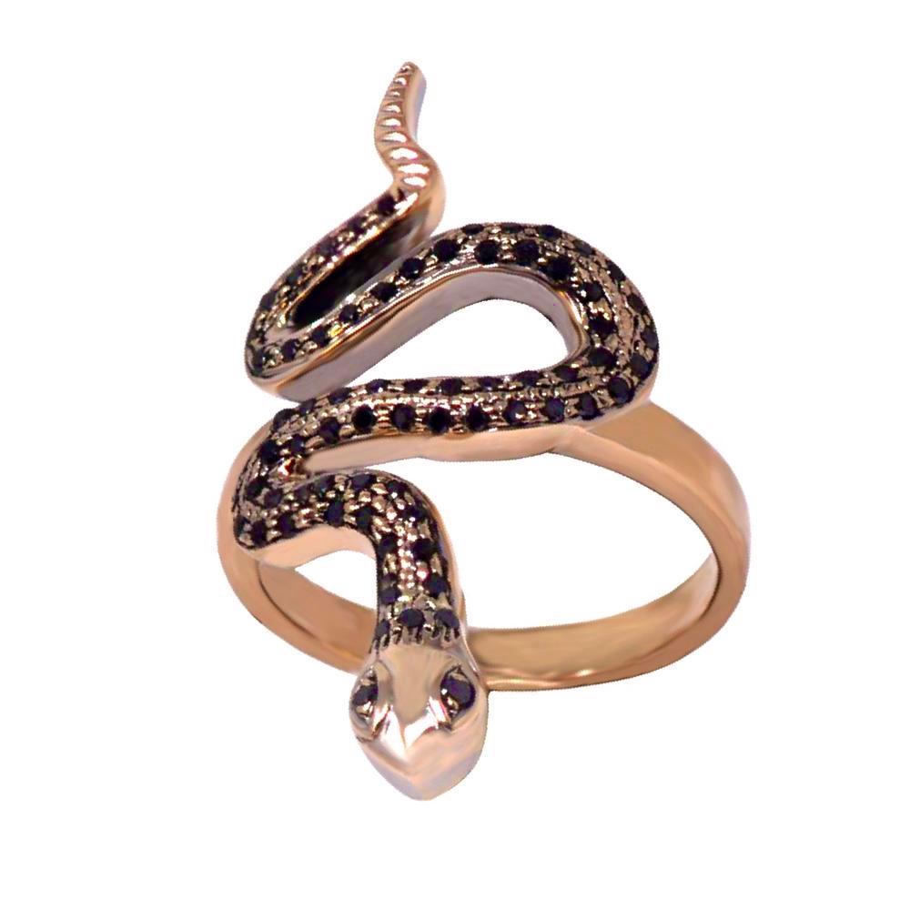 Black Diamond Snake Ring In Rose Gold