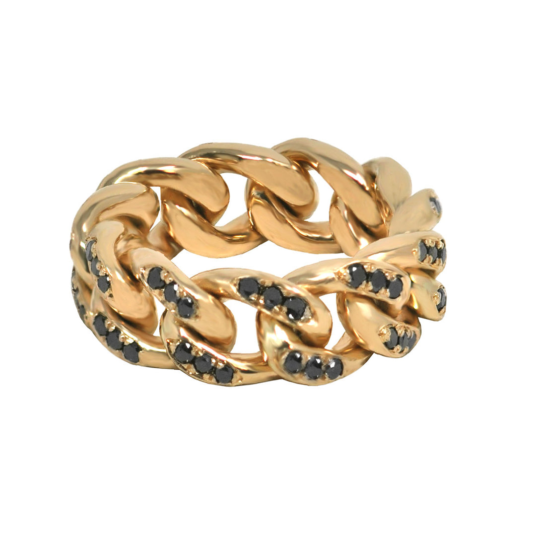 Medium Black Diamond Cuban Link Ring In Gold