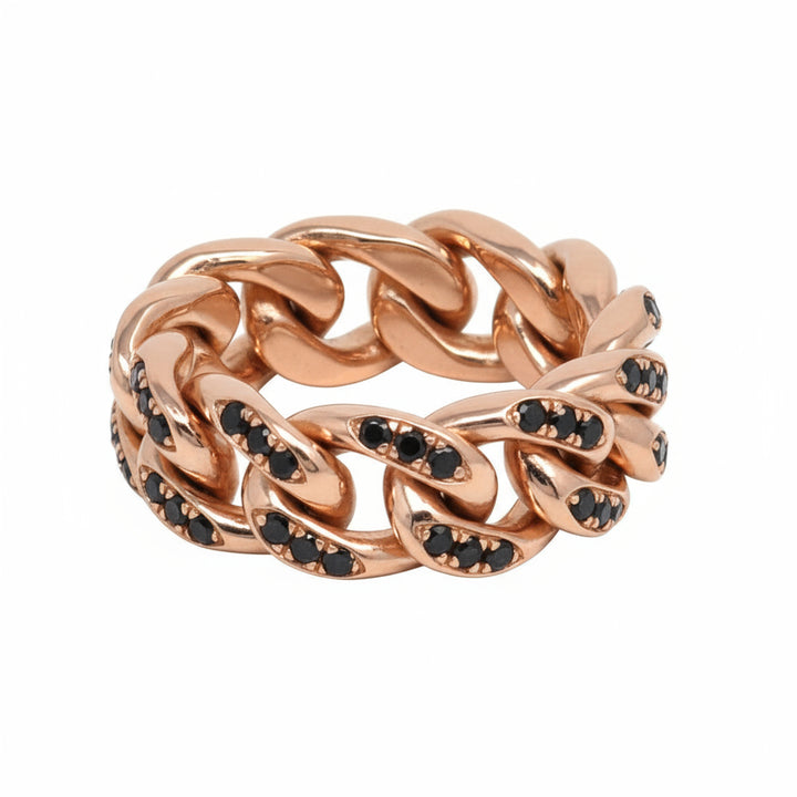 Medium Black Diamond Cuban Link Ring In Gold