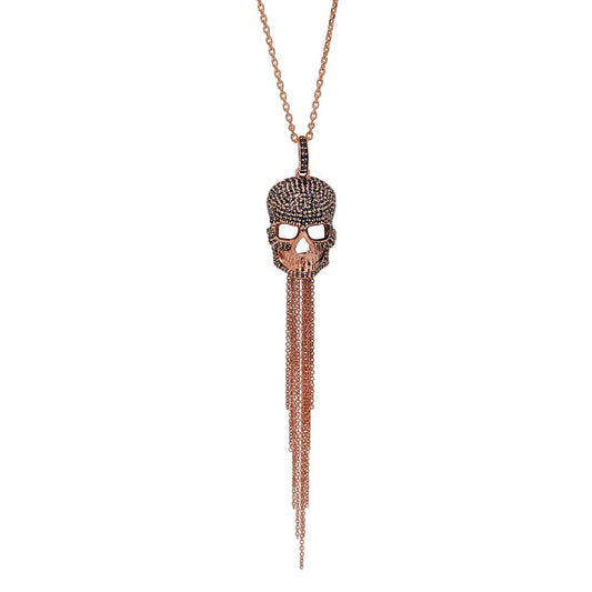 Best skull jewelry: 14k rose gold black diamond skull tassel necklace - Versani NY